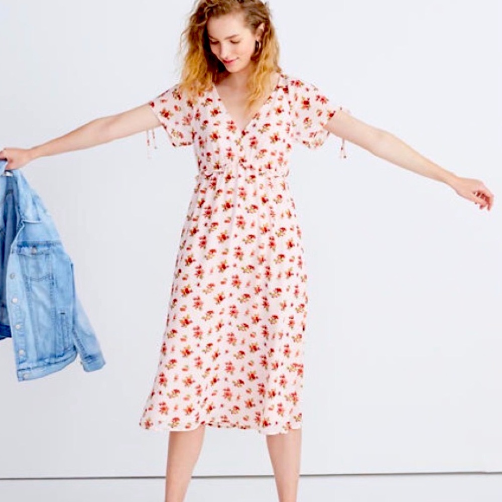 Madewell Floral Midi Dress with tie sleeves
